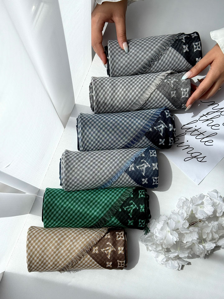 شال کشمیر ابریشم دولایه لویی ویتون دور ریشه سوزنی کد 15