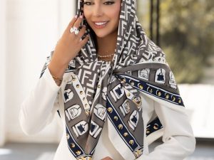 روسری ابریشم تویل(کجراه) لویی ویتون دور دوخت کد 2 سفید