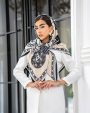 روسری ابریشم تویل(کجراه) شنل دور دوخت کرم مشکی کد 3