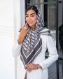روسری ابریشم تویل(کجراه) دیور دور دوخت سفید مشکی کد 5