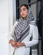 خرید روسری ابریشم تویل(کجراه) دیور دور دوخت سفید مشکی کد 5