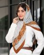 روسری ابریشم تویل(کجراه) فندی دور دوخت سفید قهوه ای (رگه قهوه ای پوست ماری) کد 8