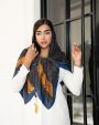 روسری ابریشم تویل(کجراه) دیور دور دوخت مشکی سرمه ای (رگه قهوه ای پوست ماری) کد 7