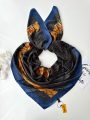 خرید عمده روسری ابریشم تویل(کجراه) دیور دور دوخت مشکی سرمه ای (رگه قهوه ای پوست ماری) کد 7